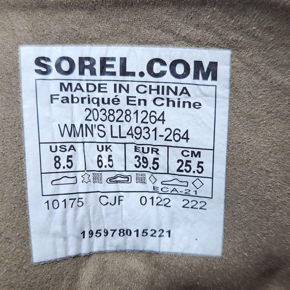 Sorel Boots Womens Size 8.5 Beige Canvas Leather Lace Up Wedge Ankle Booties - Picture 2 of 14